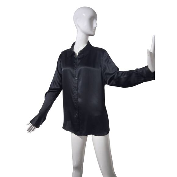 Reformation Quiet Luxury Women's size XL Black 100% Silk Button Up Old Money Top - Picture 16 of 16